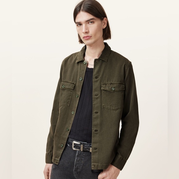 NEW Allsaints Mens Shirt SPOTTER military Medium With Tags Cargo Green - Picture 1 of 9